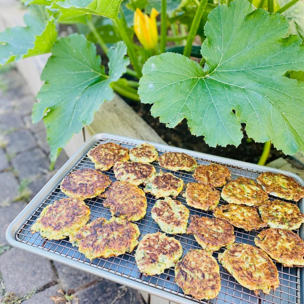 Zucchini fritters! So light and tasty and delicious. Find the recipe on our website at www.yumfresh.com #zucchini #fritters #summertimefoods #glutenfree #organic