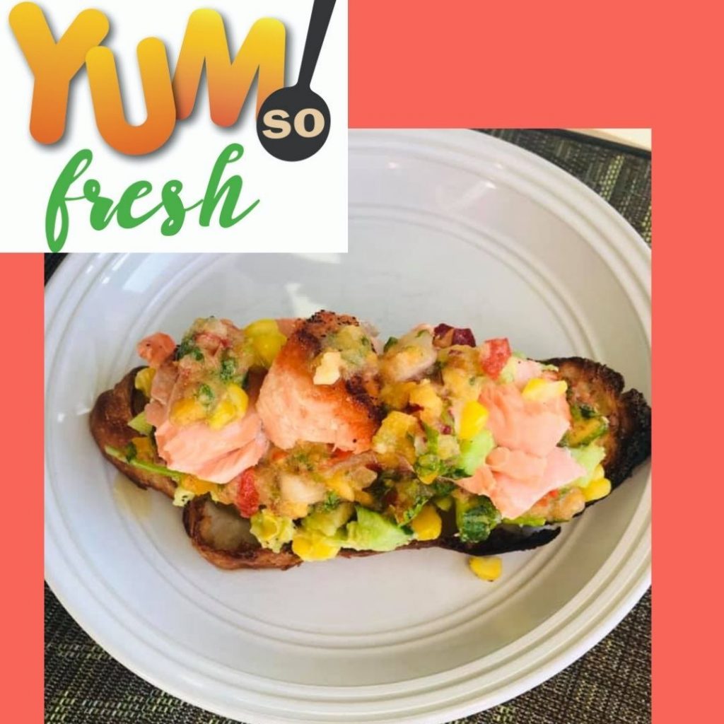 Salmon season! Nothing is better than fresh, wild caught salmon. This yummy appetizer has mango salsa as a topping. The rich salmon and the sweet mango go so well together. If you don't have mango, try pineapple or fresh peaches. #yumsofresh, #summertimefood, #oregonsalmon, #organicfood, #foodlove